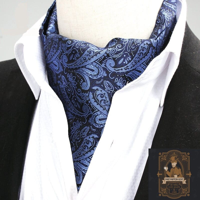 Men’s Vintage Jacquard Long Paisley Navy Cravats Slim Ascot Tie ...